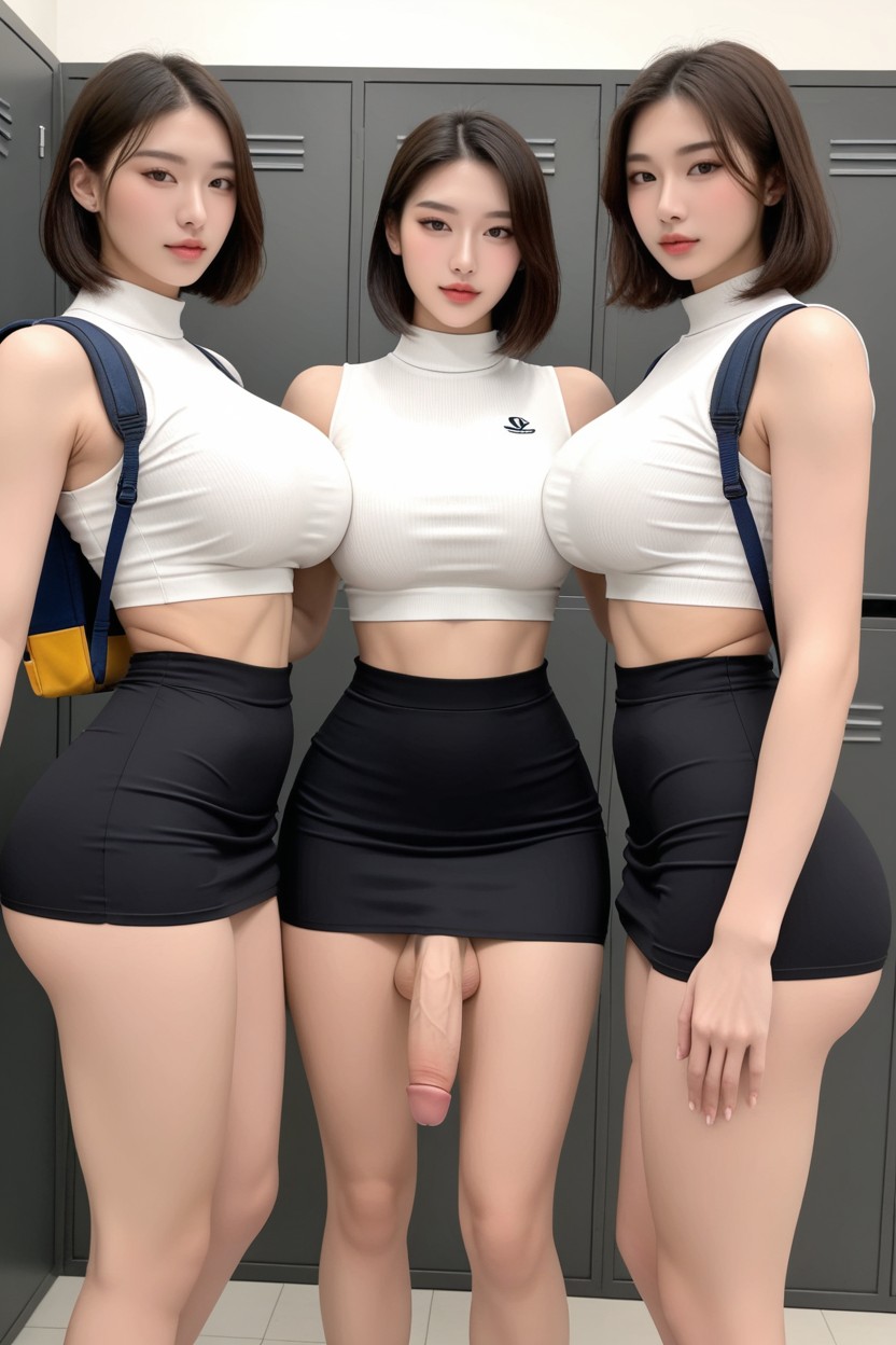 Group Of Three Futanari, Wet Body, Charcoal Sweater Vest Porno asiático IA