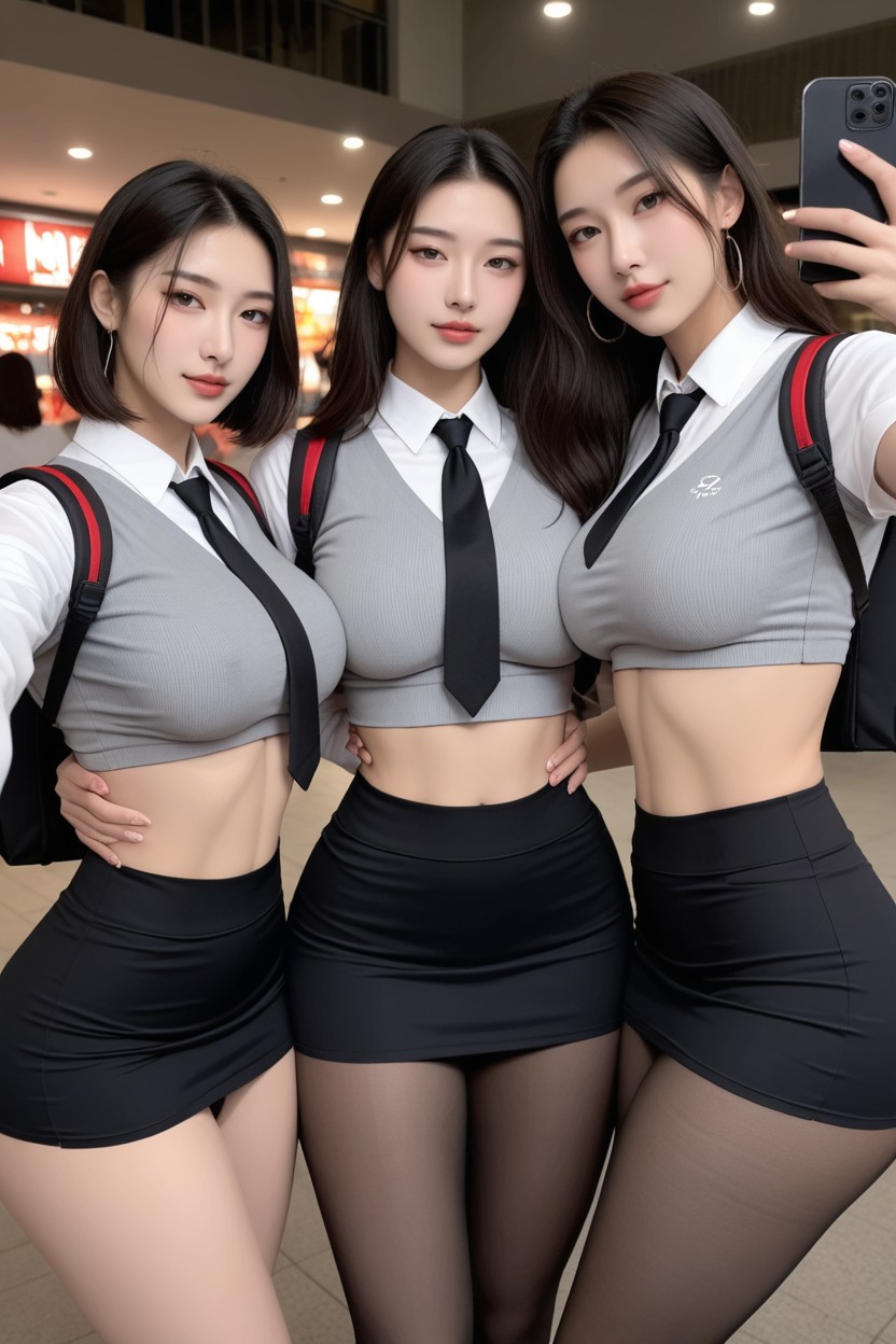 Group Of Three Futanari, Long Legs, Korean Idol Face Pornografia asiática com IA