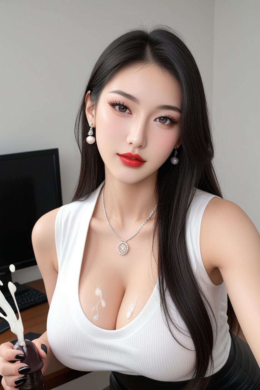 Big Breasts, Black Hair, Point Chin Porno asiático IA