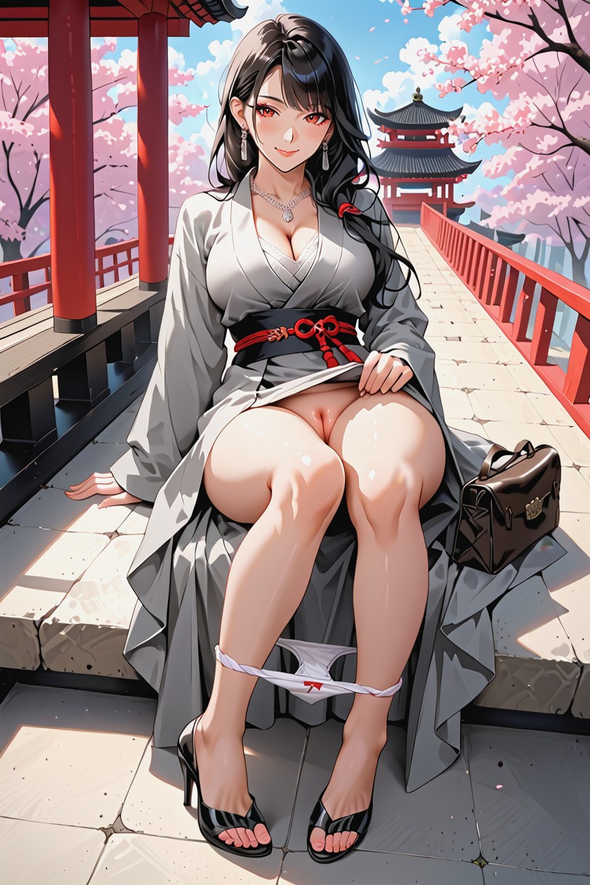 Shaved Pussy, Outdoors, Thick Thighs Asian AI Porn