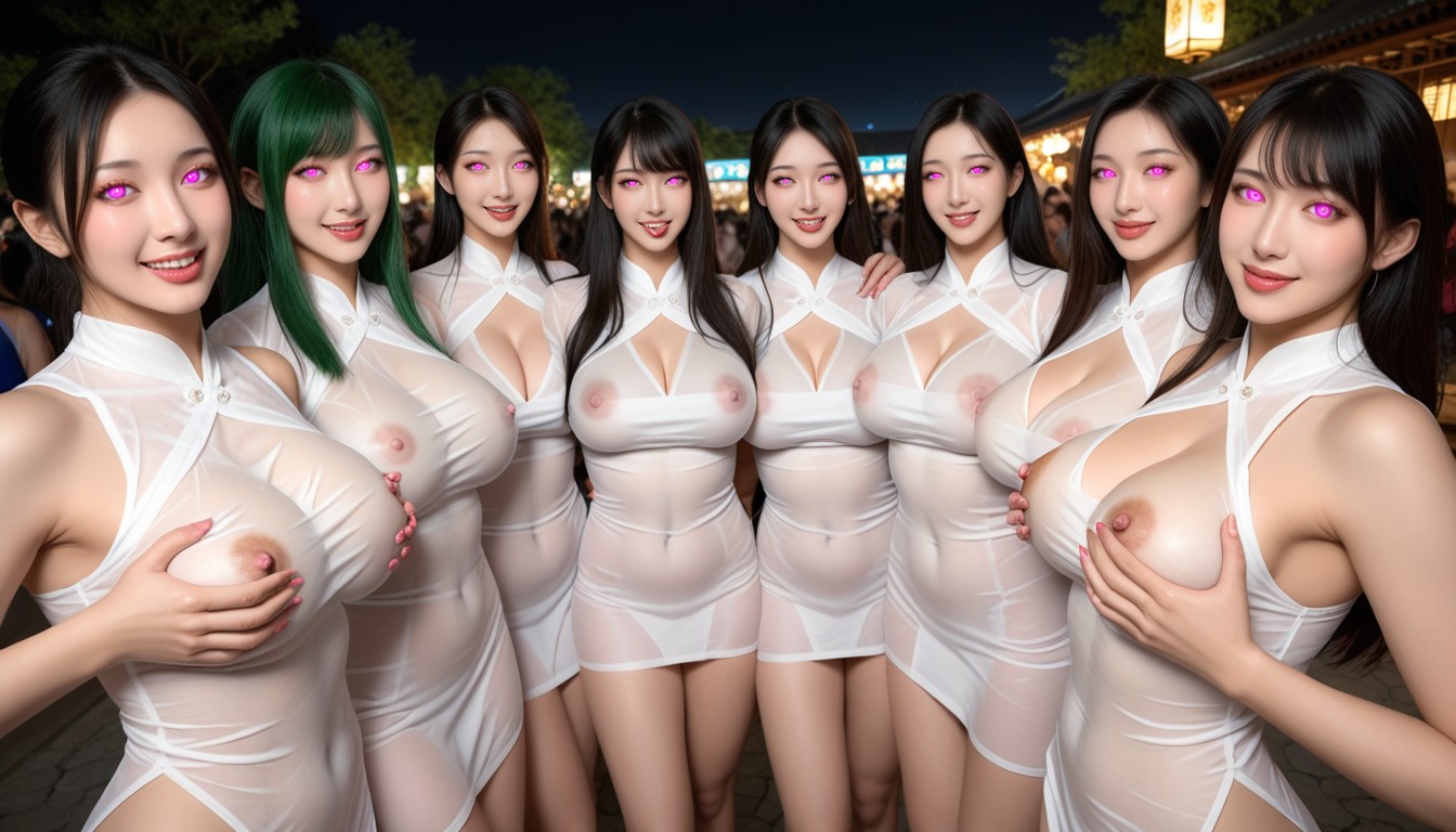 Harem, Wet T-shirt, Looking At Viewer Asian AI Porn