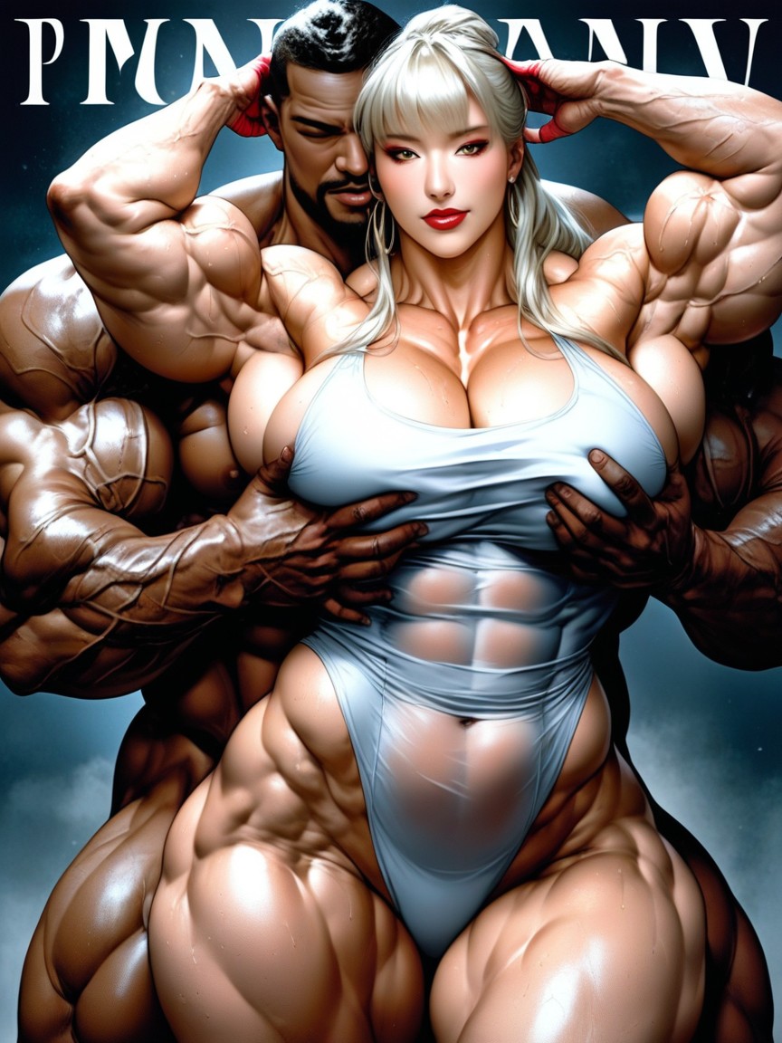 Magazine Cover, Developed Muscles, Well-built Figure Asian AI Porn