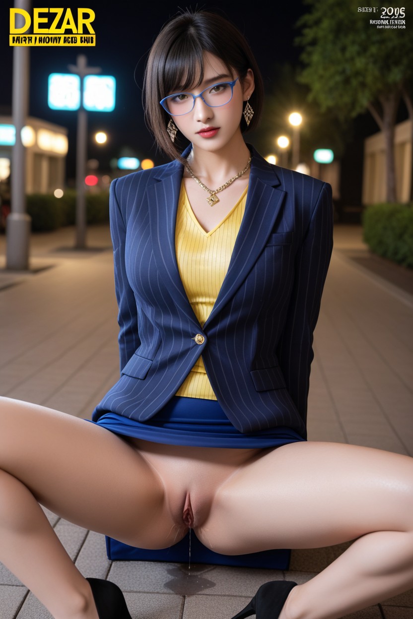 Short Length, Distinctive Elegant Beauty, Street View From Park Asian AI Porn