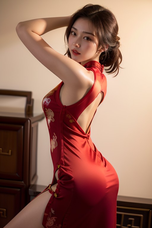 Topless, Entire Face Visible, Sweaty Asian AI Porn