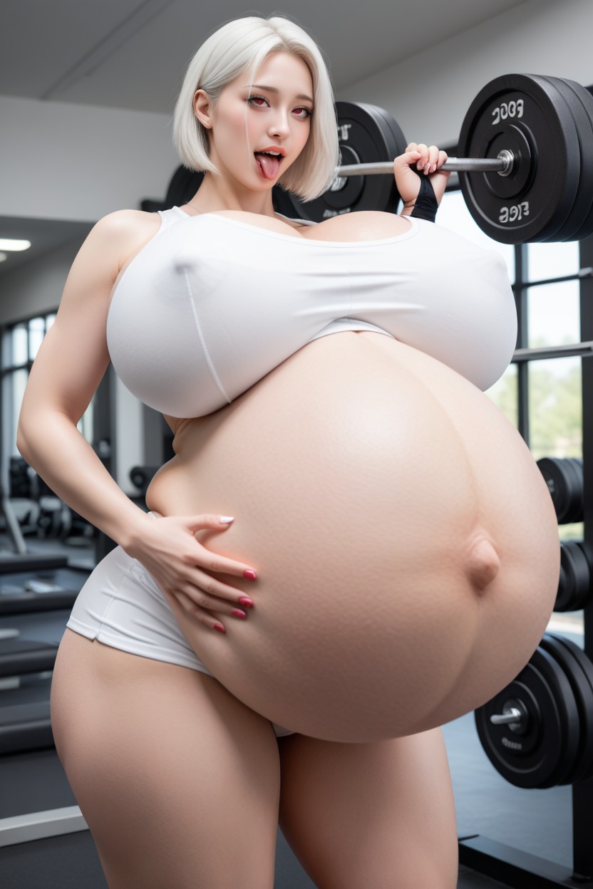 Ultra High Definition, Unrealistic Massive Pregnant Belly, Extremely Massive Red Eyes Asian AI Porn