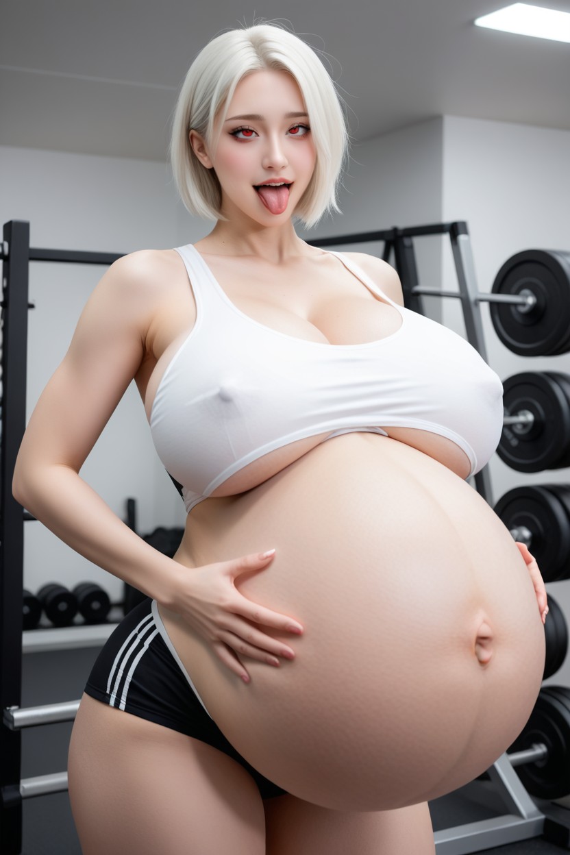 Happy, Unrealistic Massive Pregnant Belly, Curvy Body Porno asiático IA
