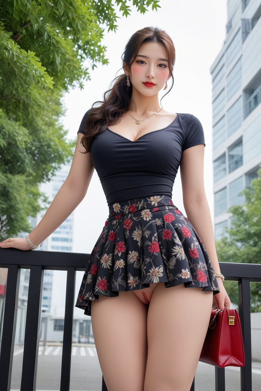 18+, Back Against Railing, Barely Smile Asian AI Porn