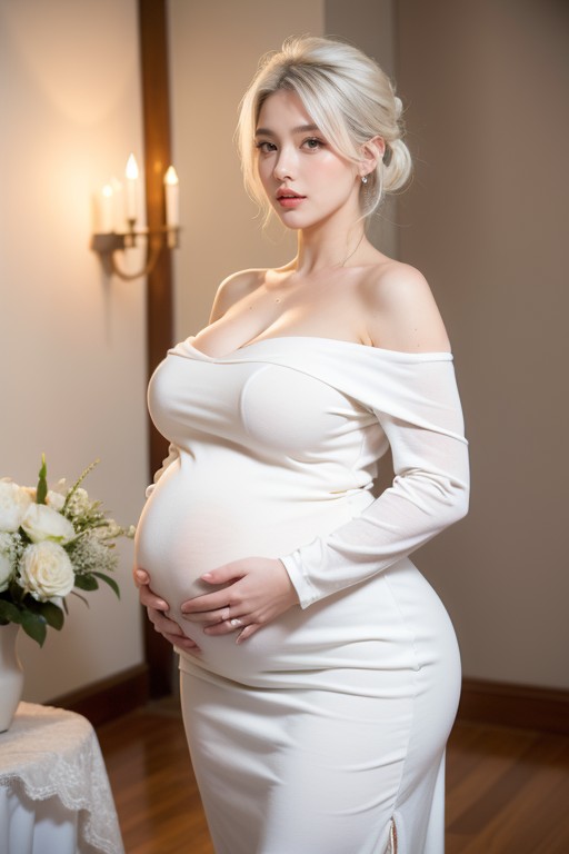 White Wedding Dresses, Side Parted Hair, Breasts Expansion AI国产黄片