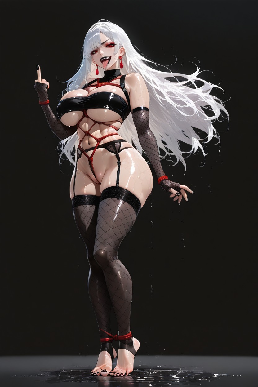 Side Parted Hair, Wet Clothes, Black Fingerless Fishnet Opera Gloves Азиатское AI порно