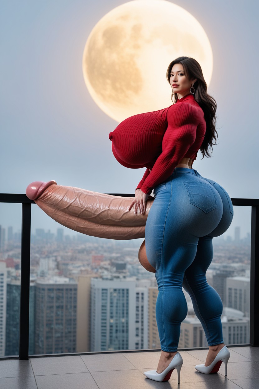 Long Leg, A Chest Tattoo, Tight-fitting Sweater, Super Huge Muscles Pornografia asiática com IA