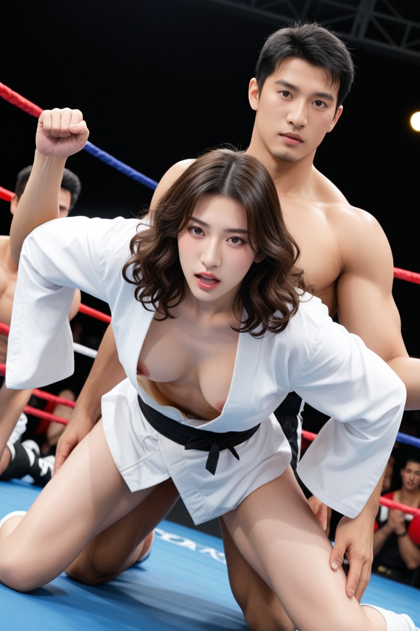 White Costume, On Stage, A Man Tie Hand From Behind Asian AI Porn