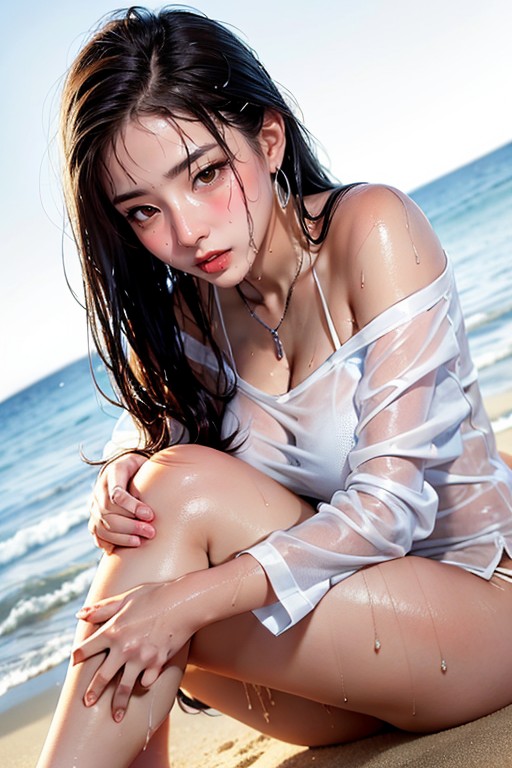 Pinky Cheeks, Very Confident And Horny Expression, Softly Arched Eyebrows Asian AI Porn