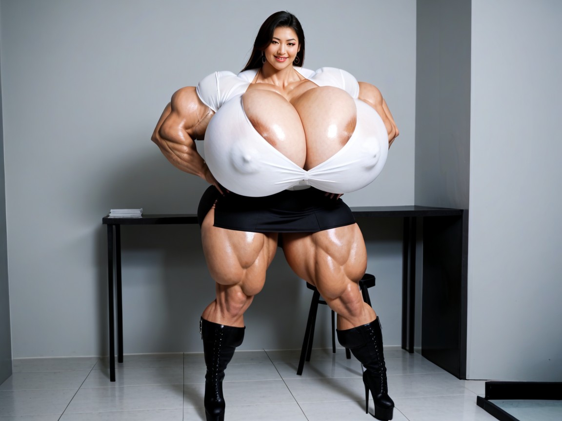 Gigantic Muscles, Massive Fat Tits, Platform High Heels Asian AI Porn