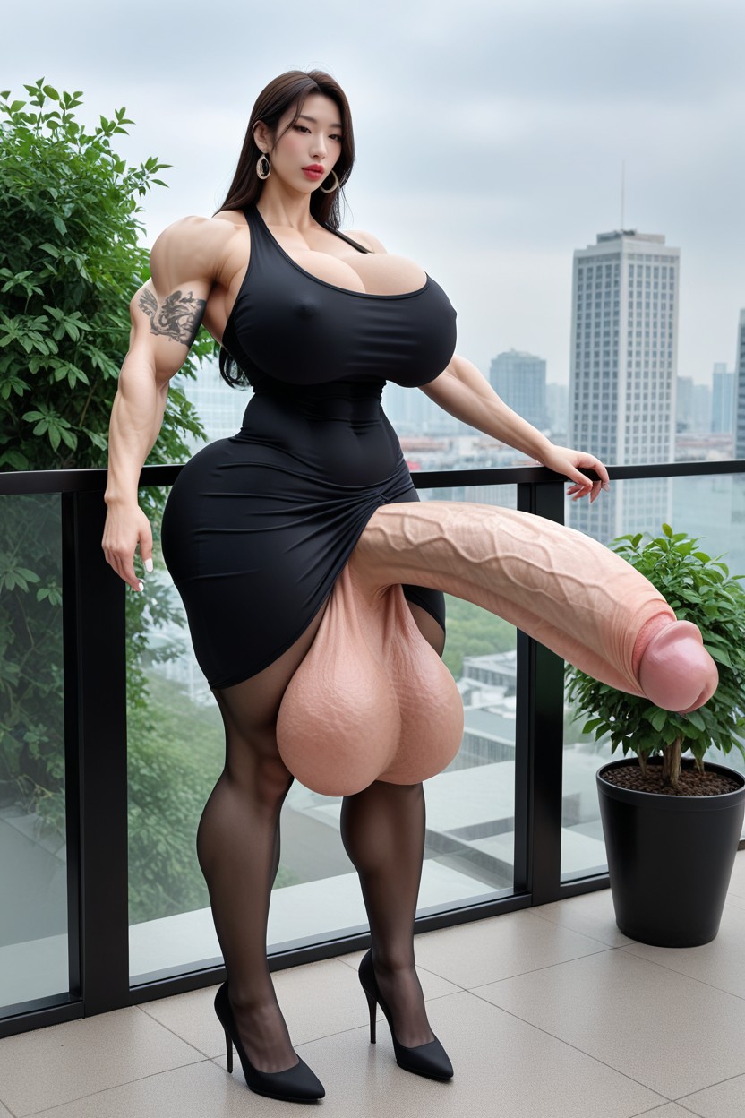 Балкон, Gigantic Hanging Balls, High Heels Азиатское AI порно
