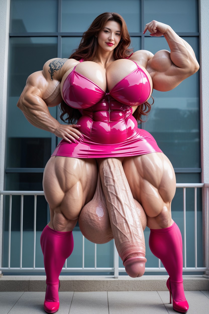Front View, Growing, Pink Shiny Heels Asian AI Porn
