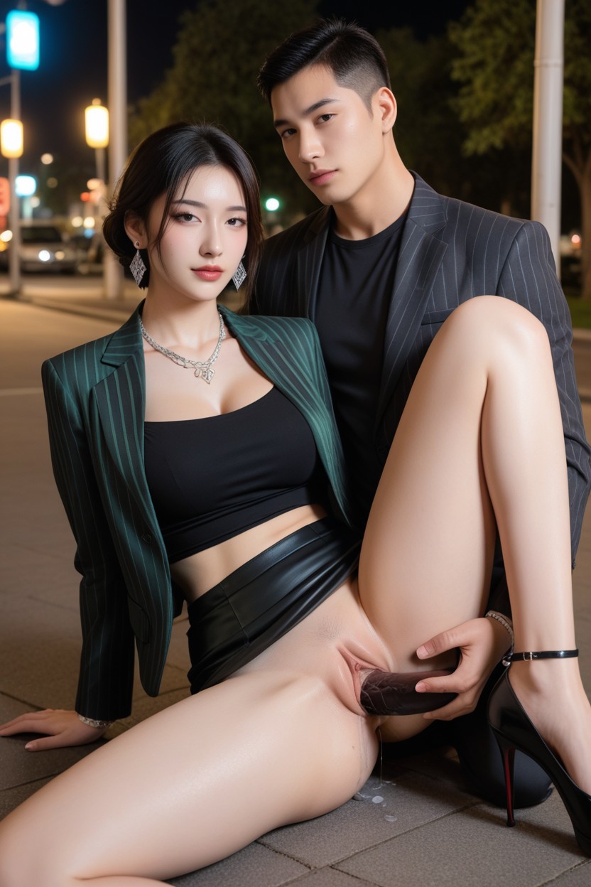 Arms Behind Back, Spread Legs, Cheveux Bruns Porno IA Asiatique