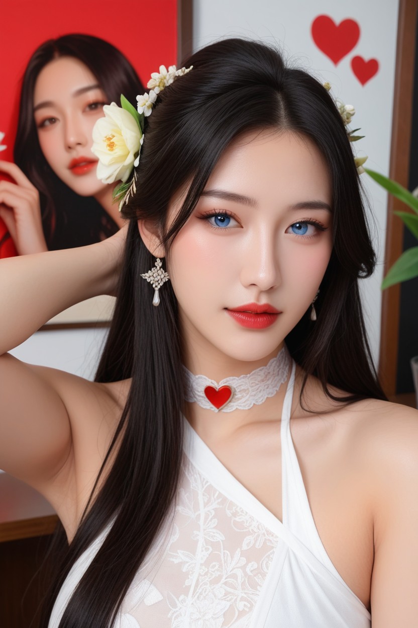 Close Up Face, Fermer, Long Hair Over Shoulder Porno IA Asiatique