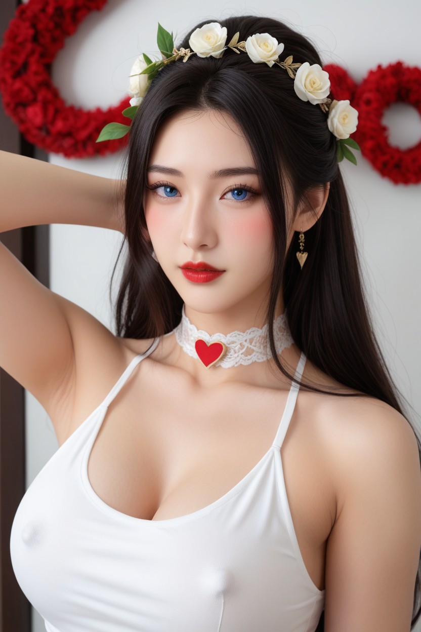 Flower Chinese Hair Pin, Blue Eyes, Make Up Pornografia asiática com IA