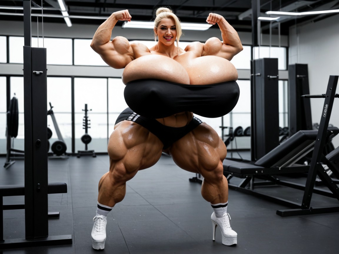 Thigh High Stockings, Hyper Gigic Ass, Massive Muscles Pornografia asiática com IA