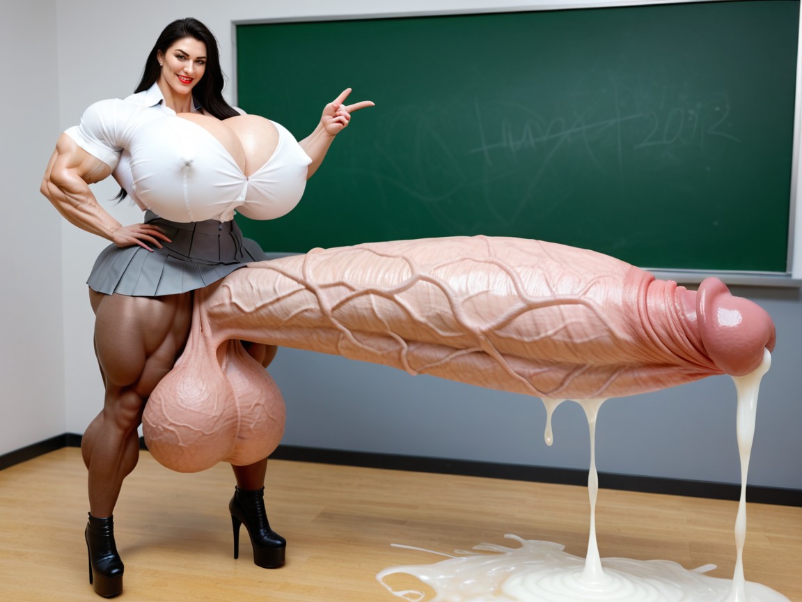 Futa Is Always Bigger, Flexão, Gigantic Hyper Sagging Testicles Pornografia asiática com IA
