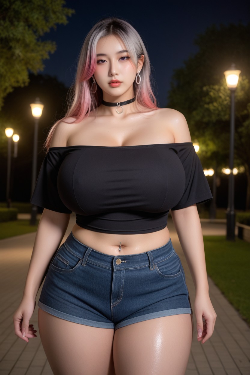 Navel Piercing, Hyper Realistic, Dark Purple Eyes AI国产黄片