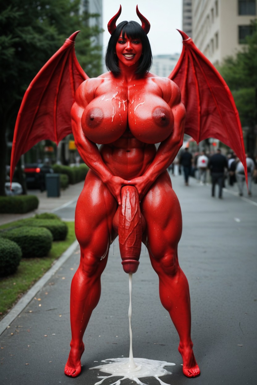 Futanari, Gigantic Flaccid Cock, Red Skin Succubus Porno asiático IA