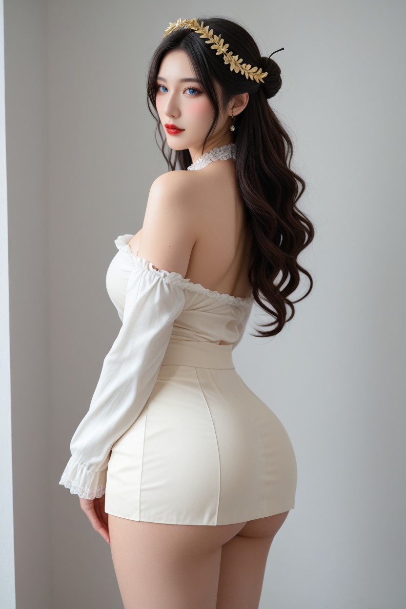 Lace Choker, French Hair Bun Updo, Looking At Viewer 아시아 AI 포르노