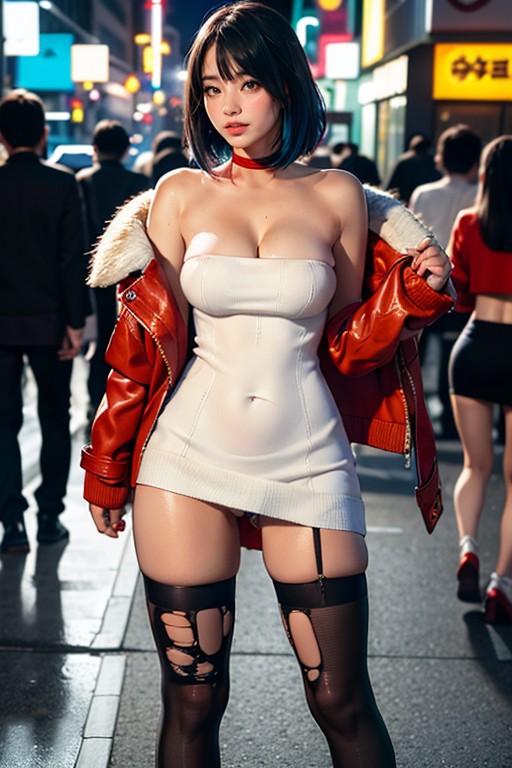Fisheye Lens, Busy City Street, Lifting Dress Showing Pussy Asian AI Porn