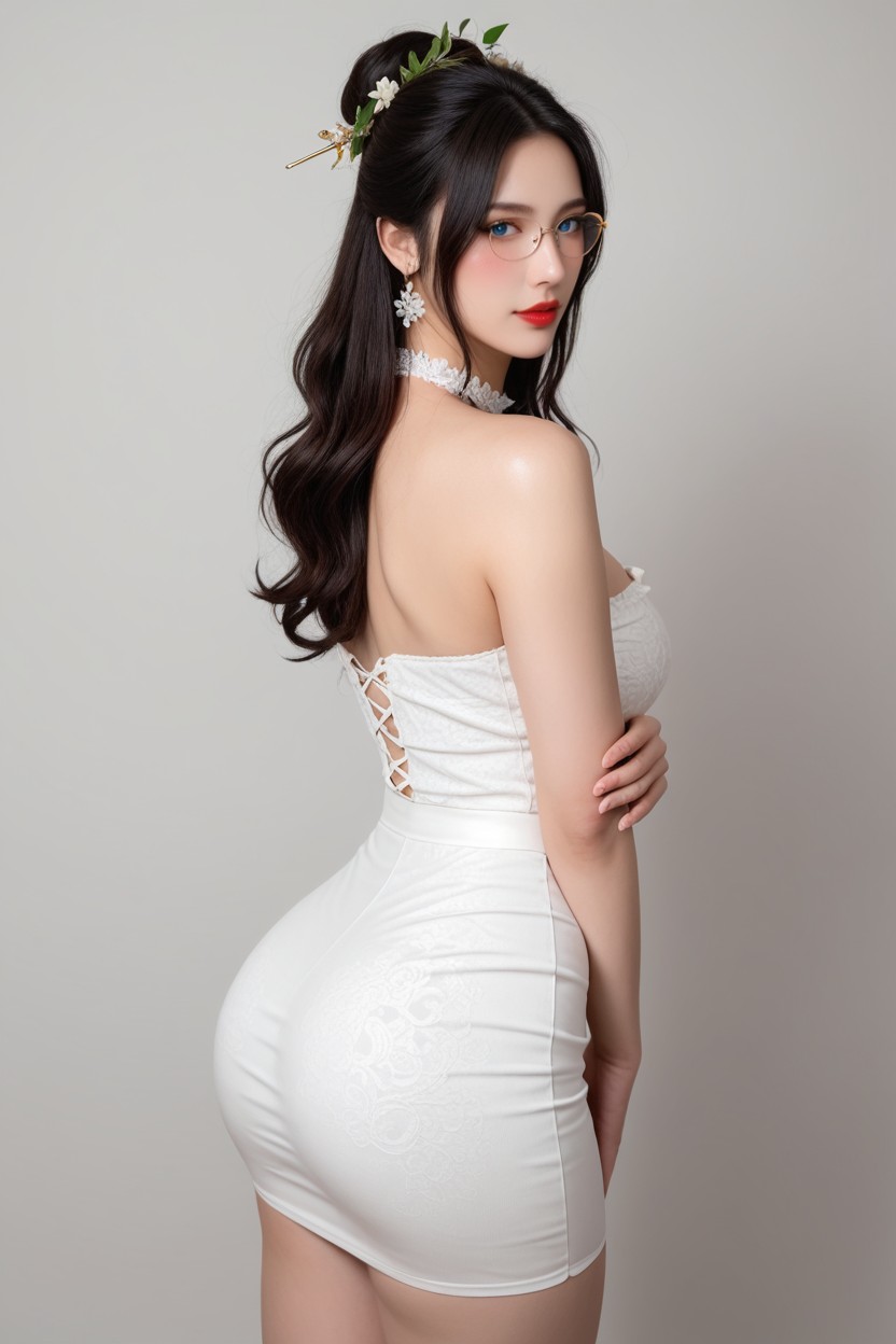 Lace Trim White Stocking, Detachable Sleeves, Pretty Korean Idol Face Porno asiático IA
