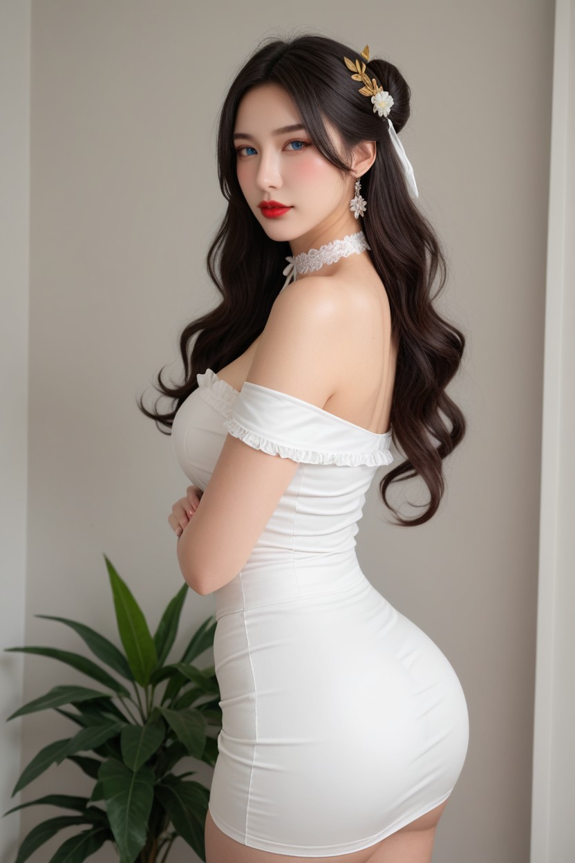 Looking At Viewer, Long Hair Over Shoulder, Blue Eyes Porno asiático IA