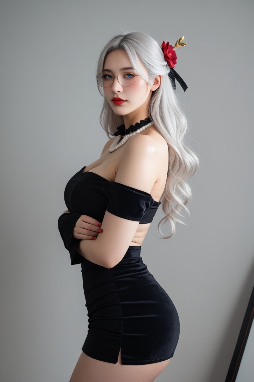 Highest Quality, Long Hair Over Shoulder, Velvet Gliter Pencil Skirt AI國產黃片