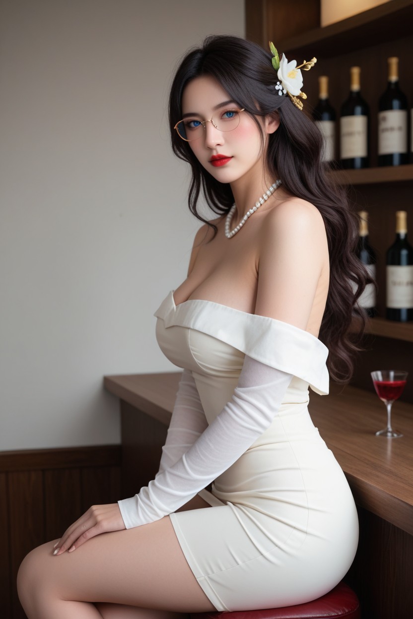 Red Lips, White Hair, Beautiful Face Porno asiático IA