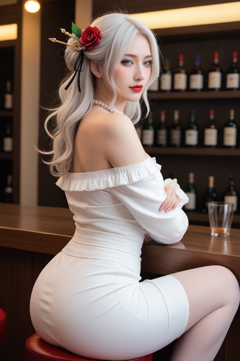 Lace Trim White Stocking, Huge Ass, Long Hair Over Shoulder アジアのAIポルノ