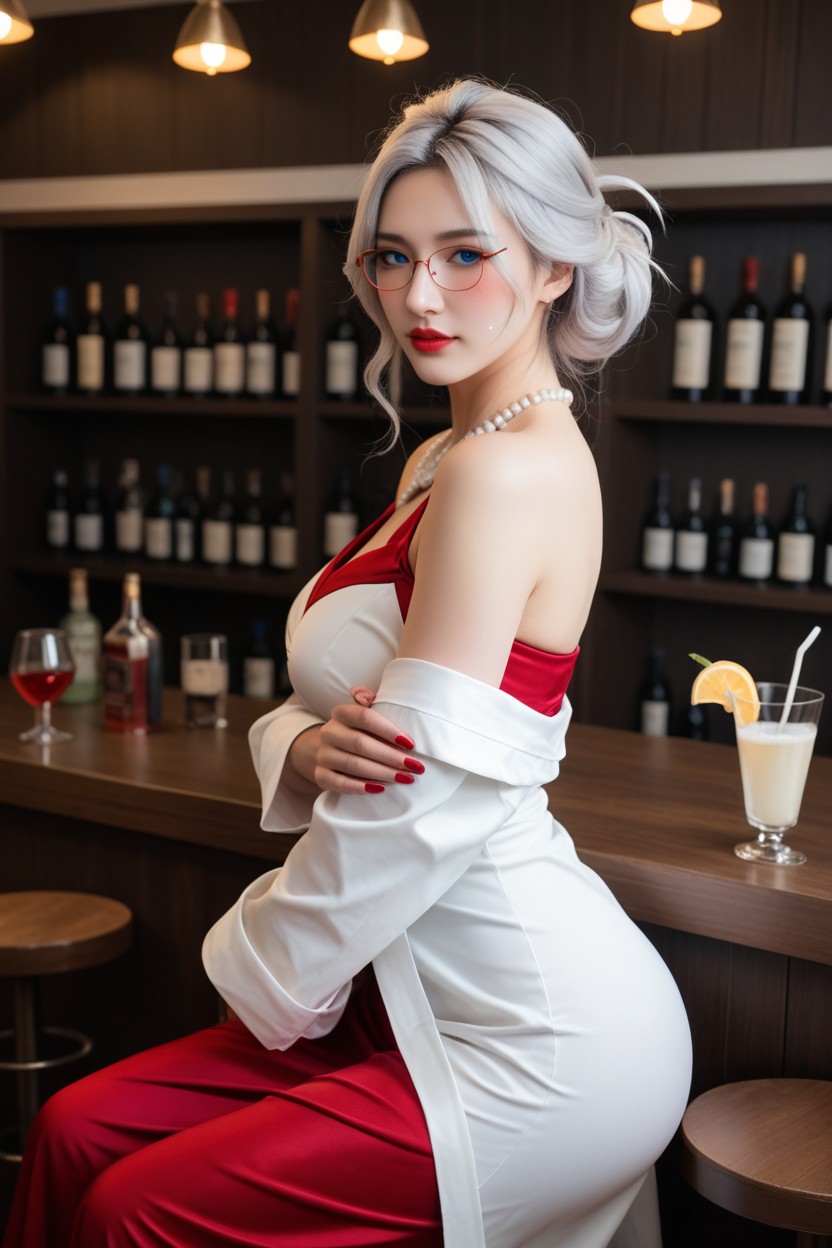 Golden Laurel Wreath, Detachable Sleeves, 사이드뷰 아시아 AI 포르노