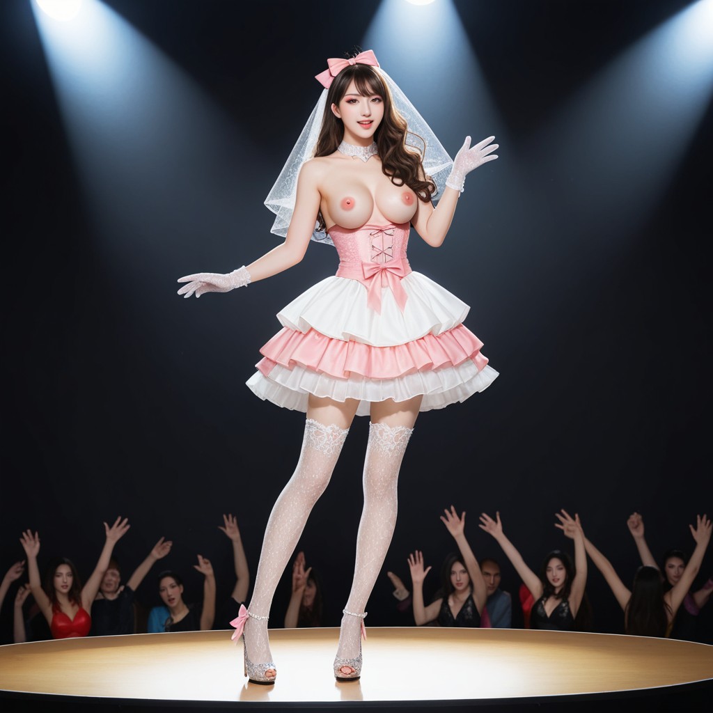 No Missing Fingers, Neon Lighting, Transparent Lace Veil With Frilly Bow Ribbon And Flowers AI國產黃片