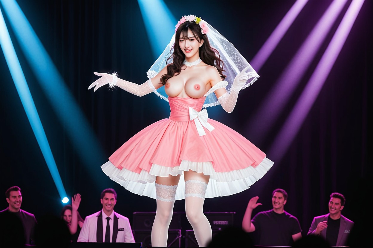 Pretty Korean Idol, Corpo Todo, Transparent Lace Gloves With Frilly Ribbon Pornografia asiática com IA