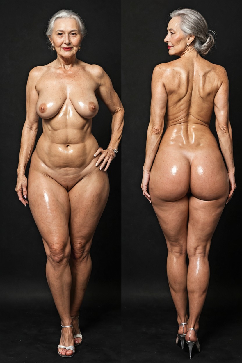 Side View, Elder Grandma Body, Visible Midriff Porno IA Asiatique