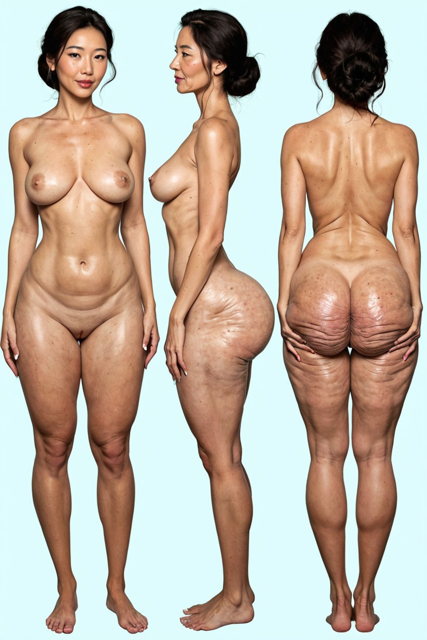 Arms At Sides, Tight Attenuated Waist, Front View Pornografia asiática com IA