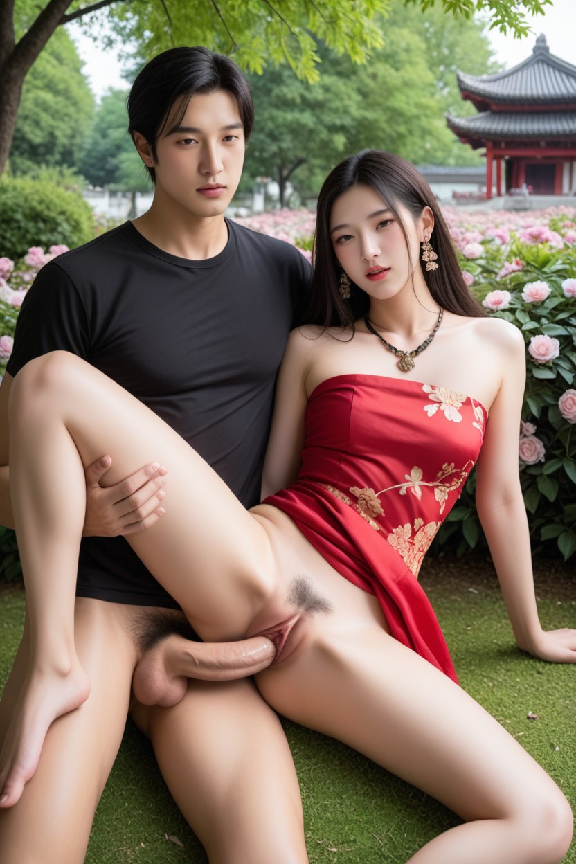 18+, Spooning Sex, Jardín Sakura Porno asiático IA