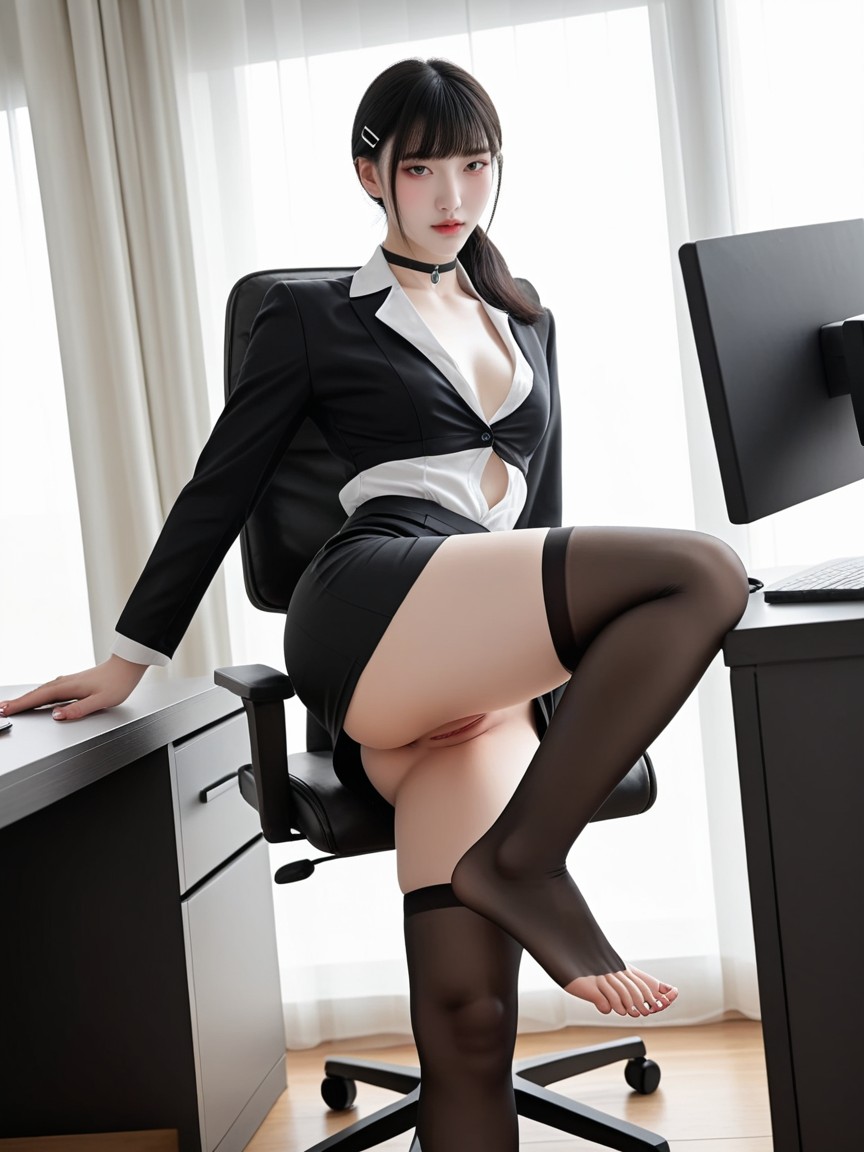 Flequillo, Office, Swollen Labia Porno asiático IA