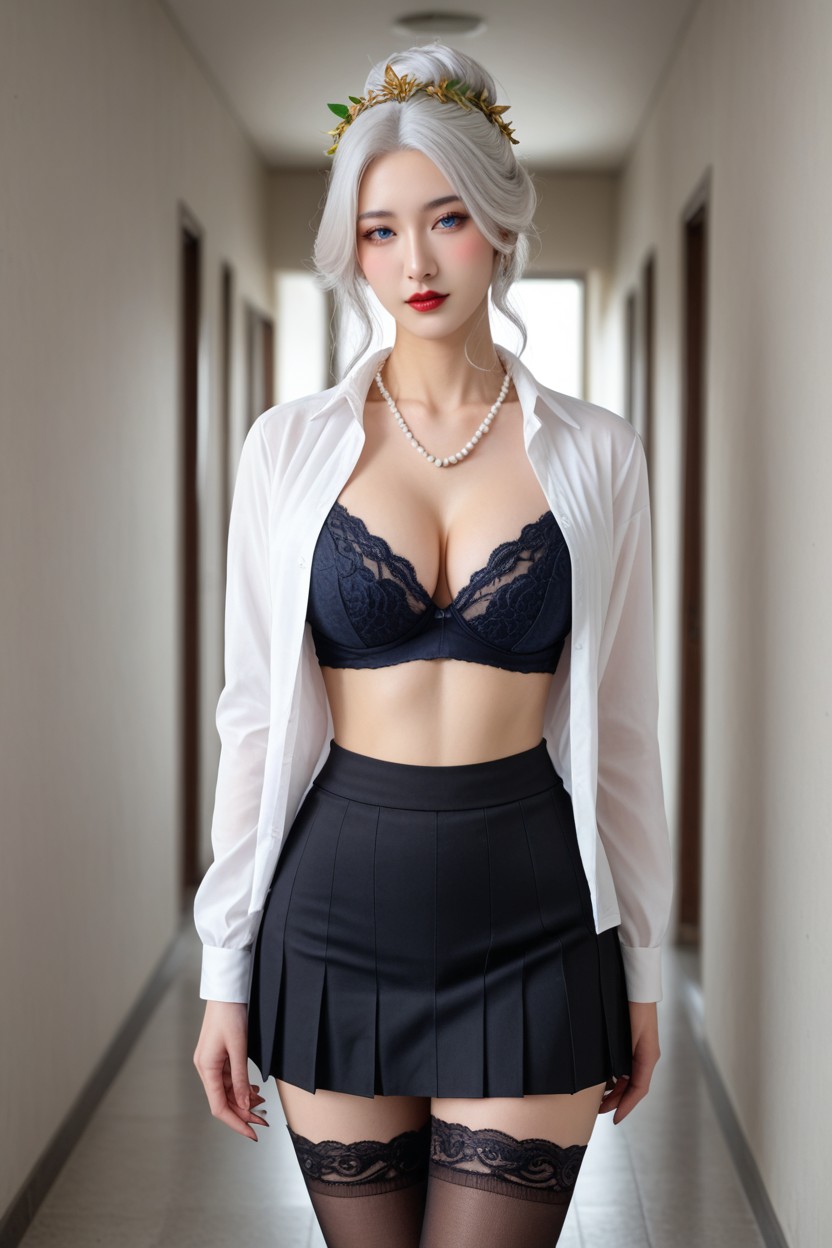 곱슬, White Hair, Highest Quality 아시아 AI 야짤