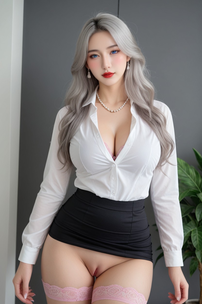 Long Hair Over Shoulder, Beautiful Face, Embarrassed Asian AI Porn