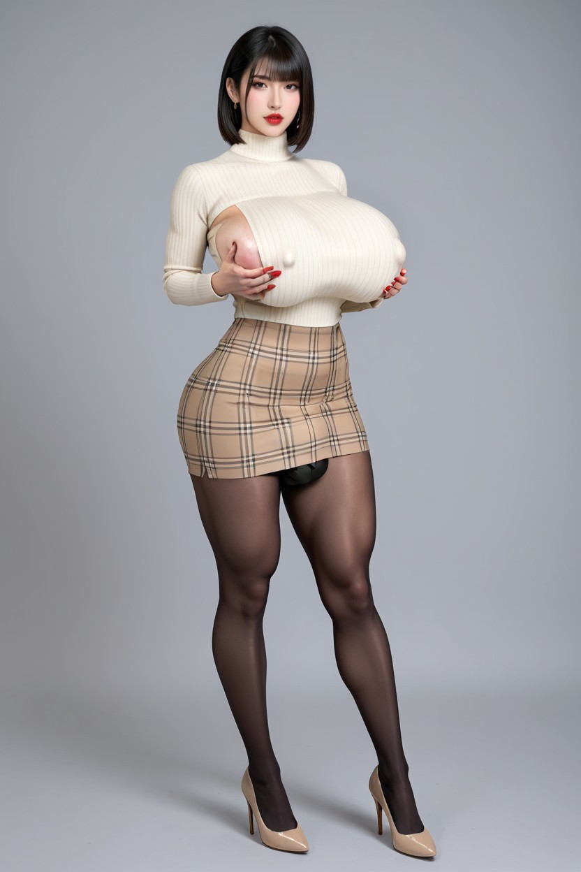 Beige Tight Fitting Sweater, Detailed, Cock Hidden From Sight Porno IA Asiatique