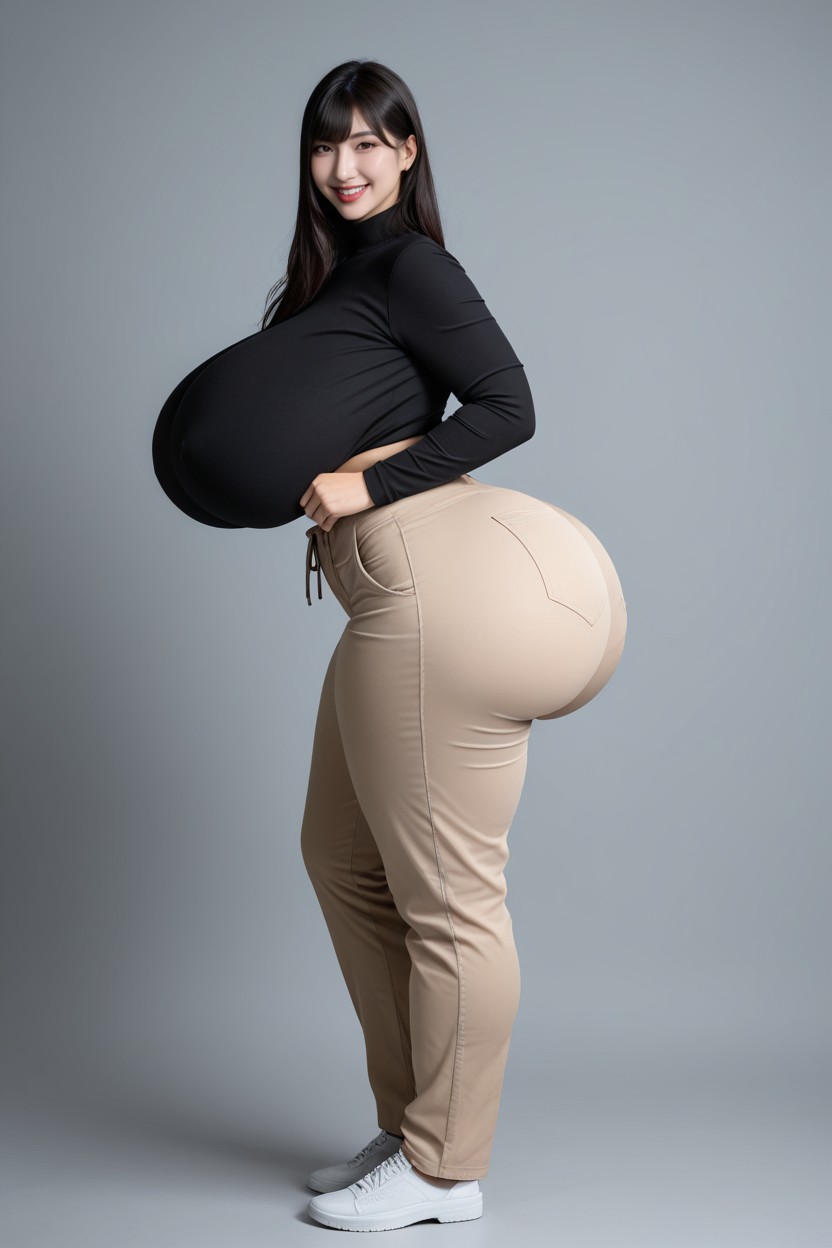 Extremely Impossibly Huge, Firm Toned Stomach And Waist, Large Asian AI Porn