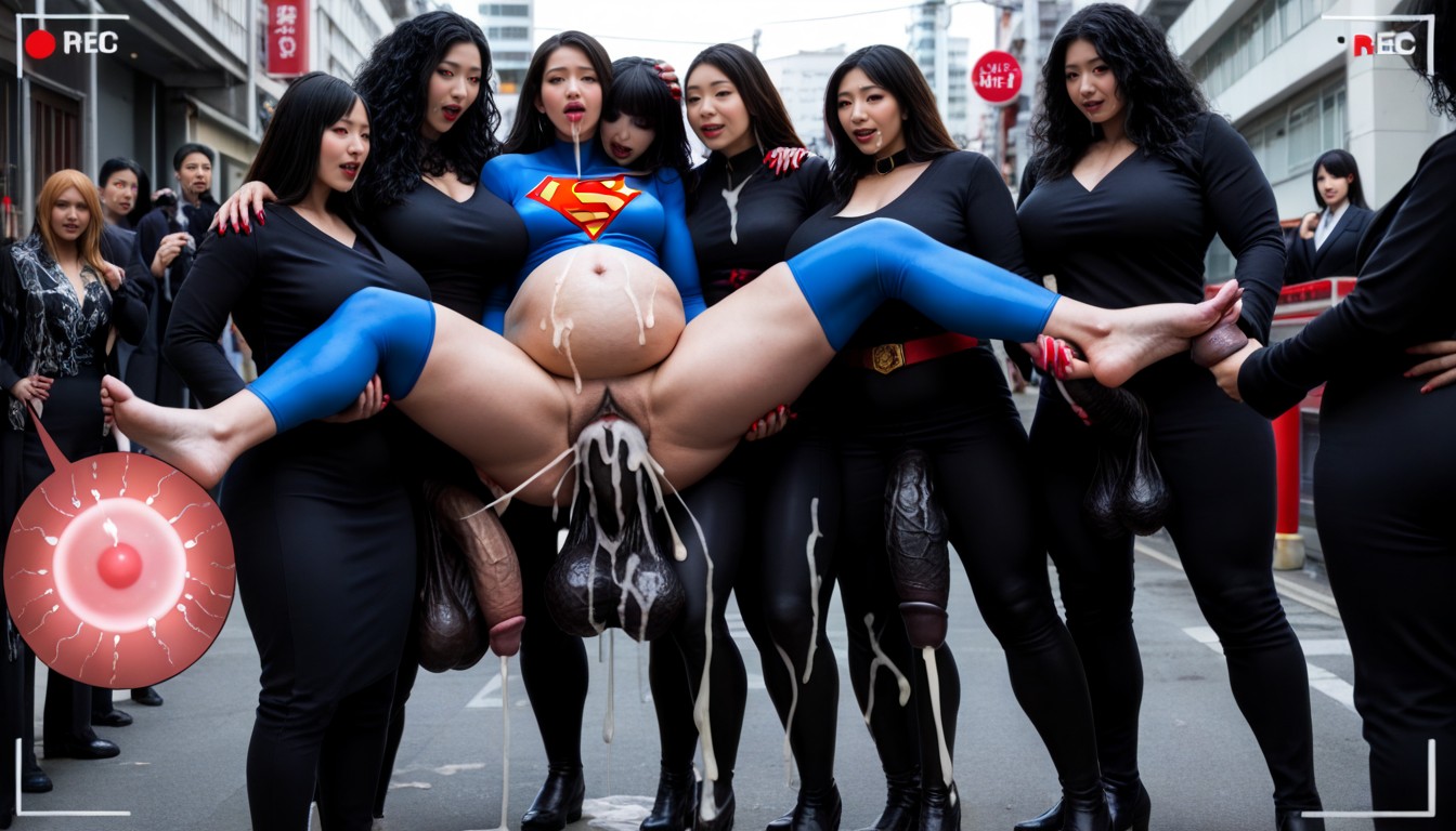 Monster On Woman, Audience Recording On Smartphone, Clothes Superhero Cosplay Clothes Porno IA Asiatique