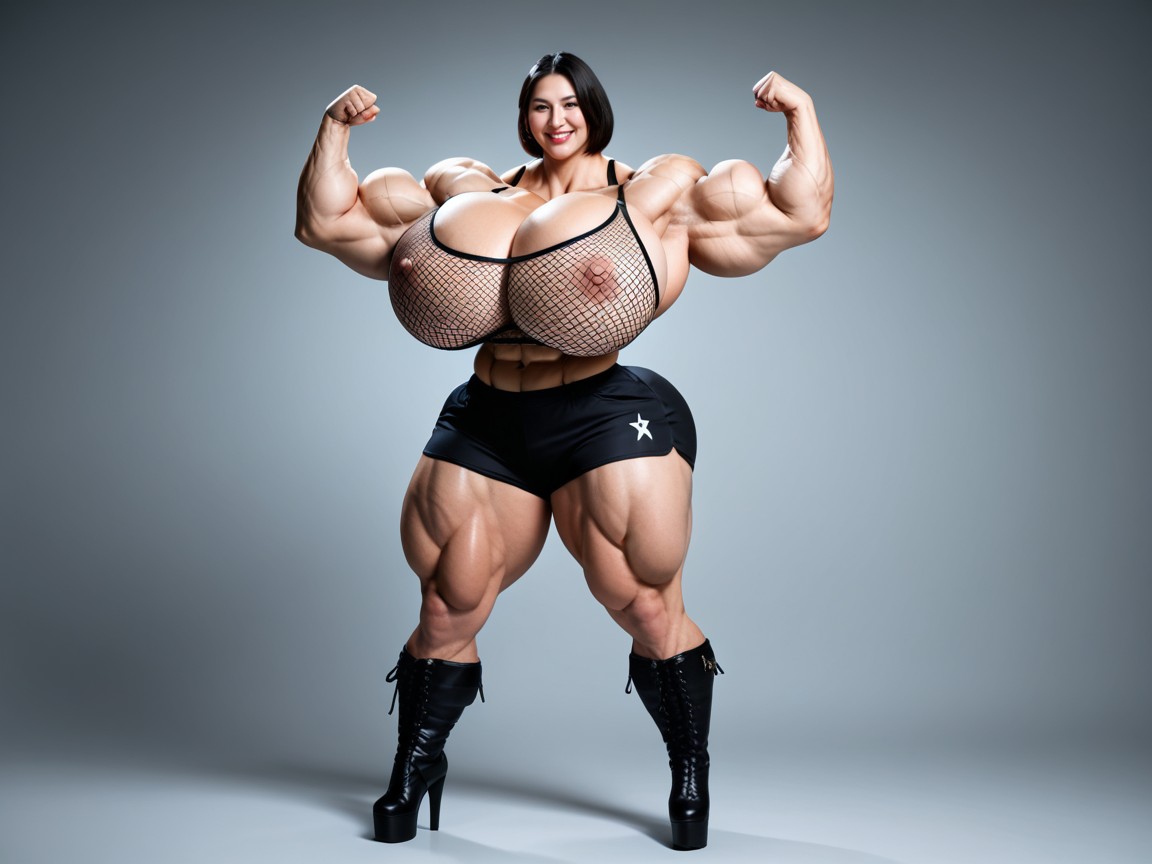 Hyper Absurdly Oversized Gigantic Massive Muscle, Round Chin, All Detailed Asian AI Porn