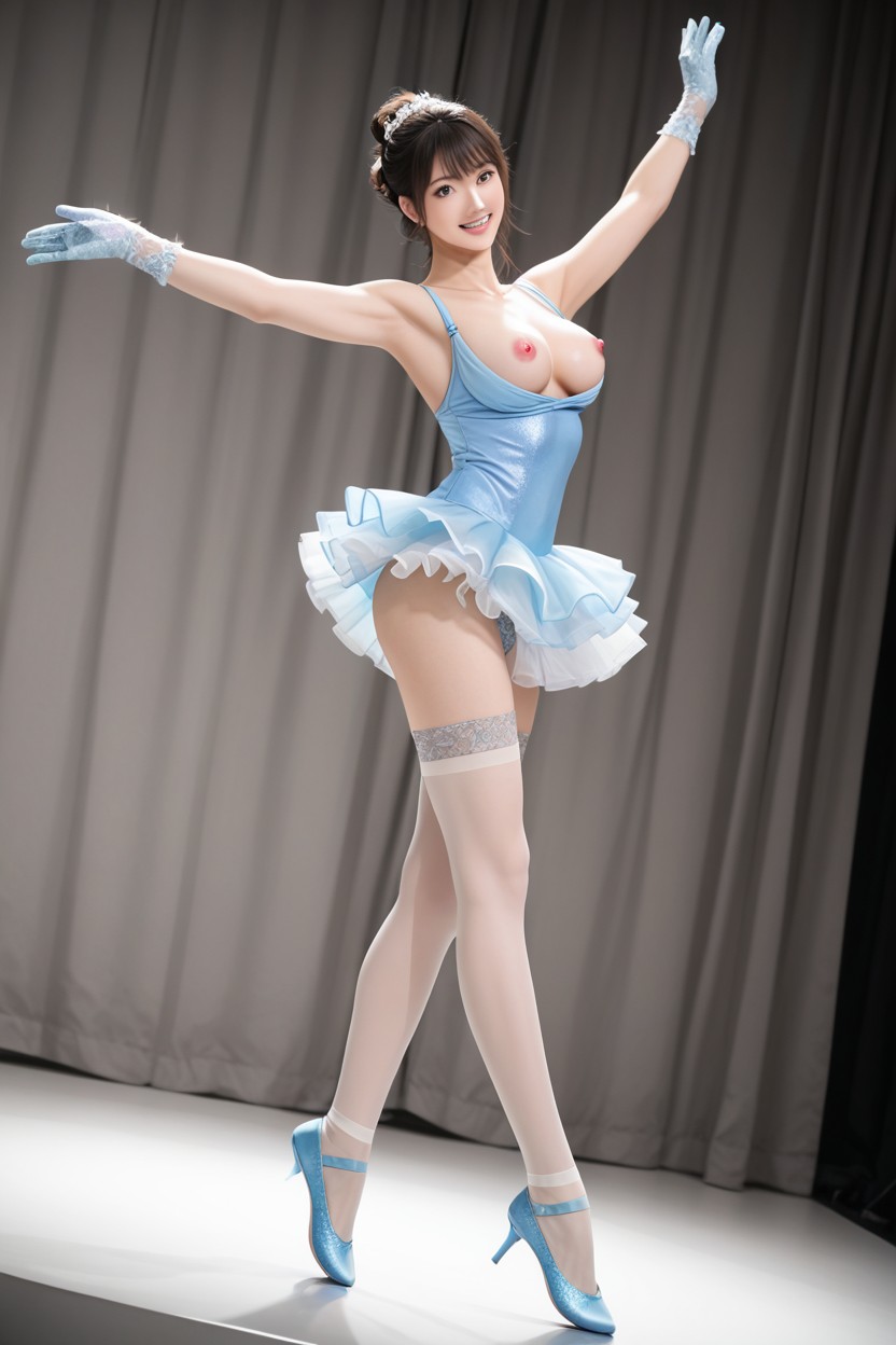 On Elegant Polished Wooden Stage, Vue De Face, No Missing Fingers Porno IA Asiatique