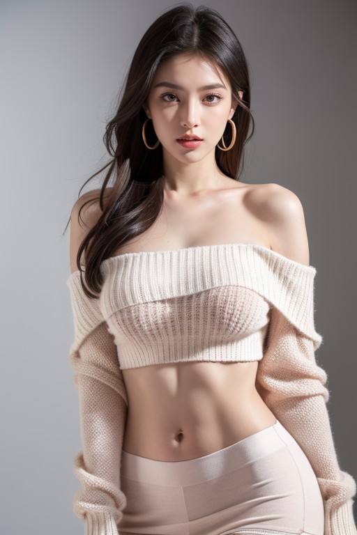Visible Tattoos On Her Chest And Abdomen, Armholes, Wearing A Revealing 아시아 AI 포르노