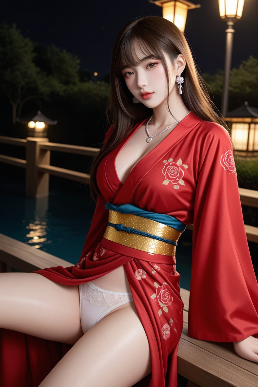 Silver Earrings, Albino Skin, Sitting Down Asian AI Porn