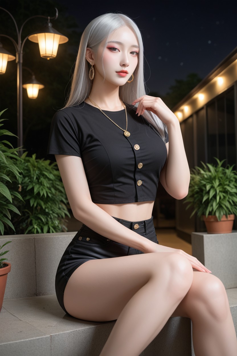 Distinctive Beauty, Black Crop T-shirt, Medium Ass アジアのAIポルノ